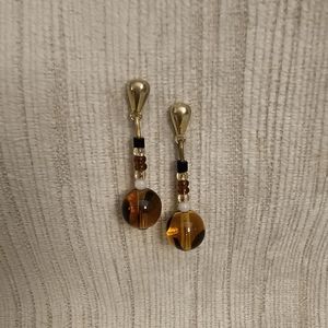 Beaded Drop Earrings (Amber Color)